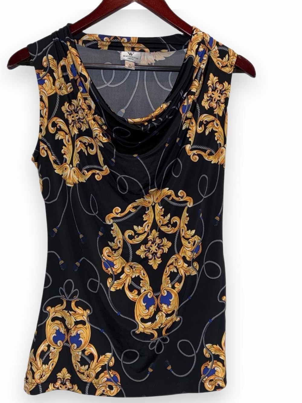 Worthington Black Gold & Blue Baroque Cowl Neck Camisole